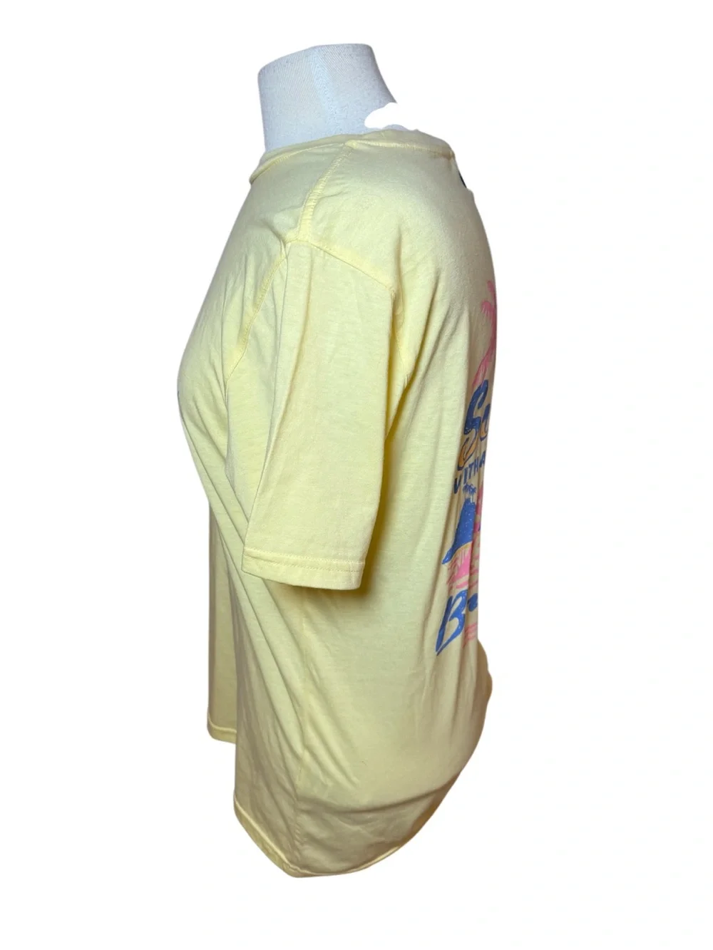 Chubbies Yellow Short Sleeve Tee with Pink & Blue Palm Tree and Golf Logo-Size M